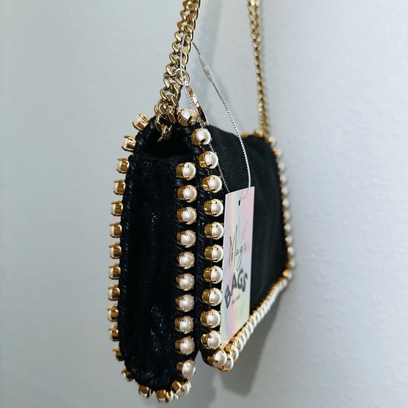 Stella McCartney: Pearl Shimmer Vegan Leather Falabella Crossbody Clutch Bag - Picture 9 of 16